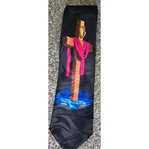 Steven Harris Mens Black Holy Cross Religious Christian Handmade Necktie Tie